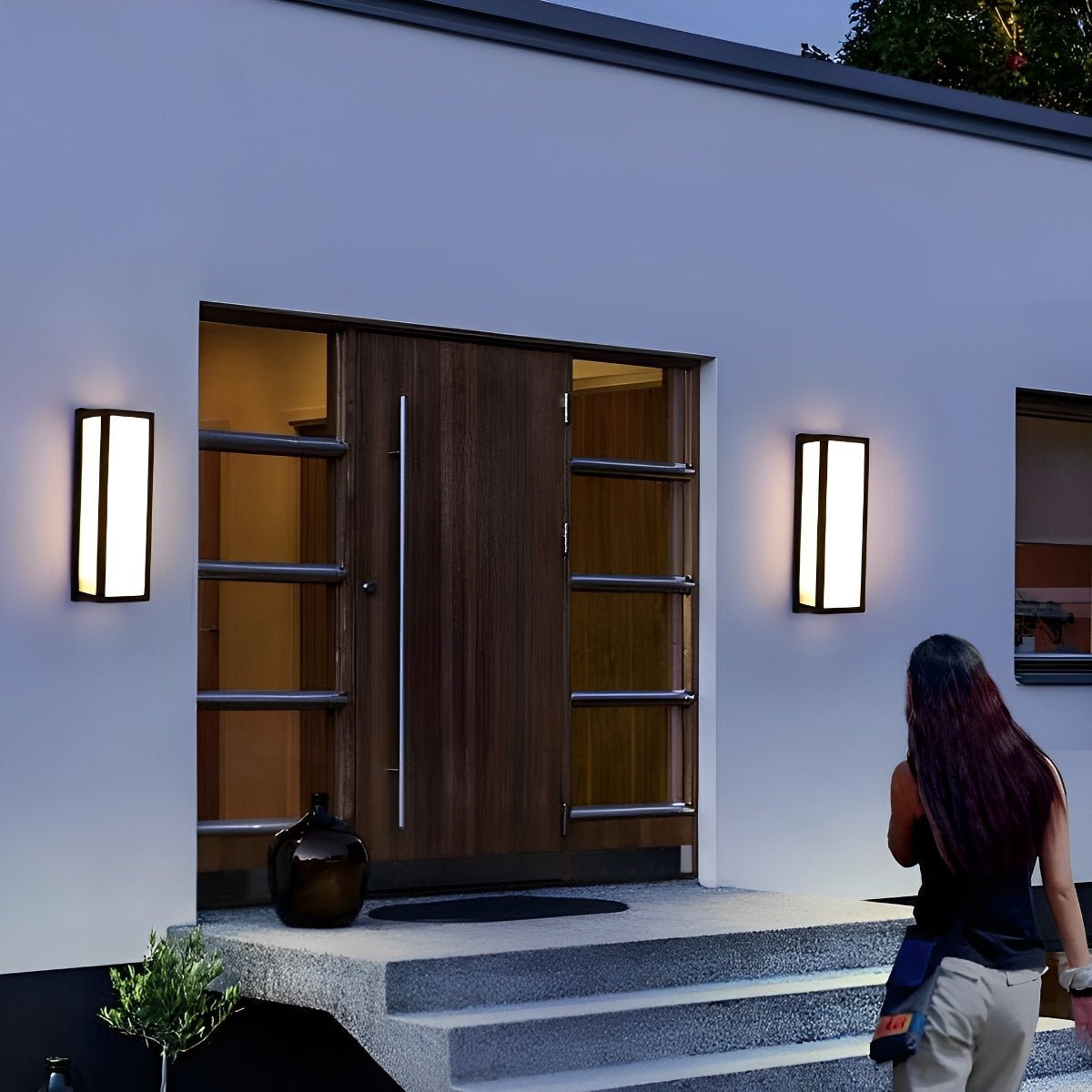 Rectangle LED Waterproof Motion Sensor Black Modern Wall Sconce Lighting