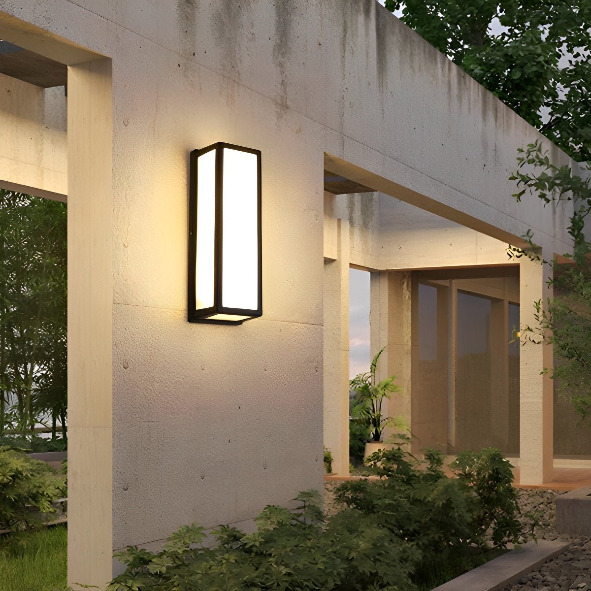 Rectangle LED Waterproof Motion Sensor Black Modern Wall Sconce Lighting