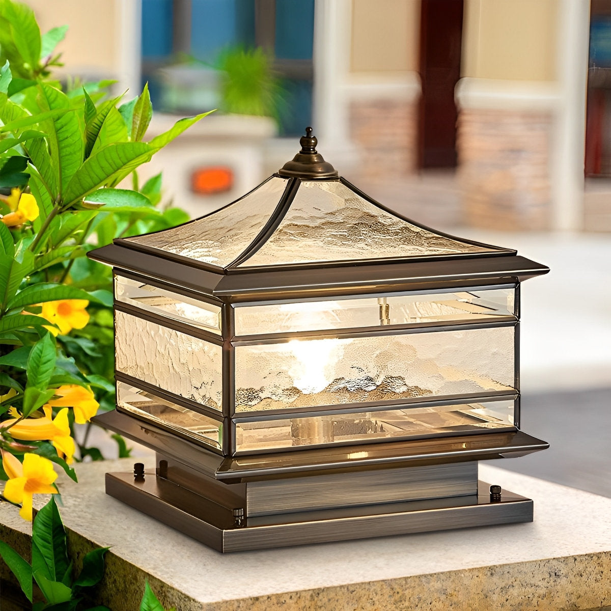 Waterproof Glass Copper Vintage Outdoor Fence Post Lights Pillar Light Column Lamp