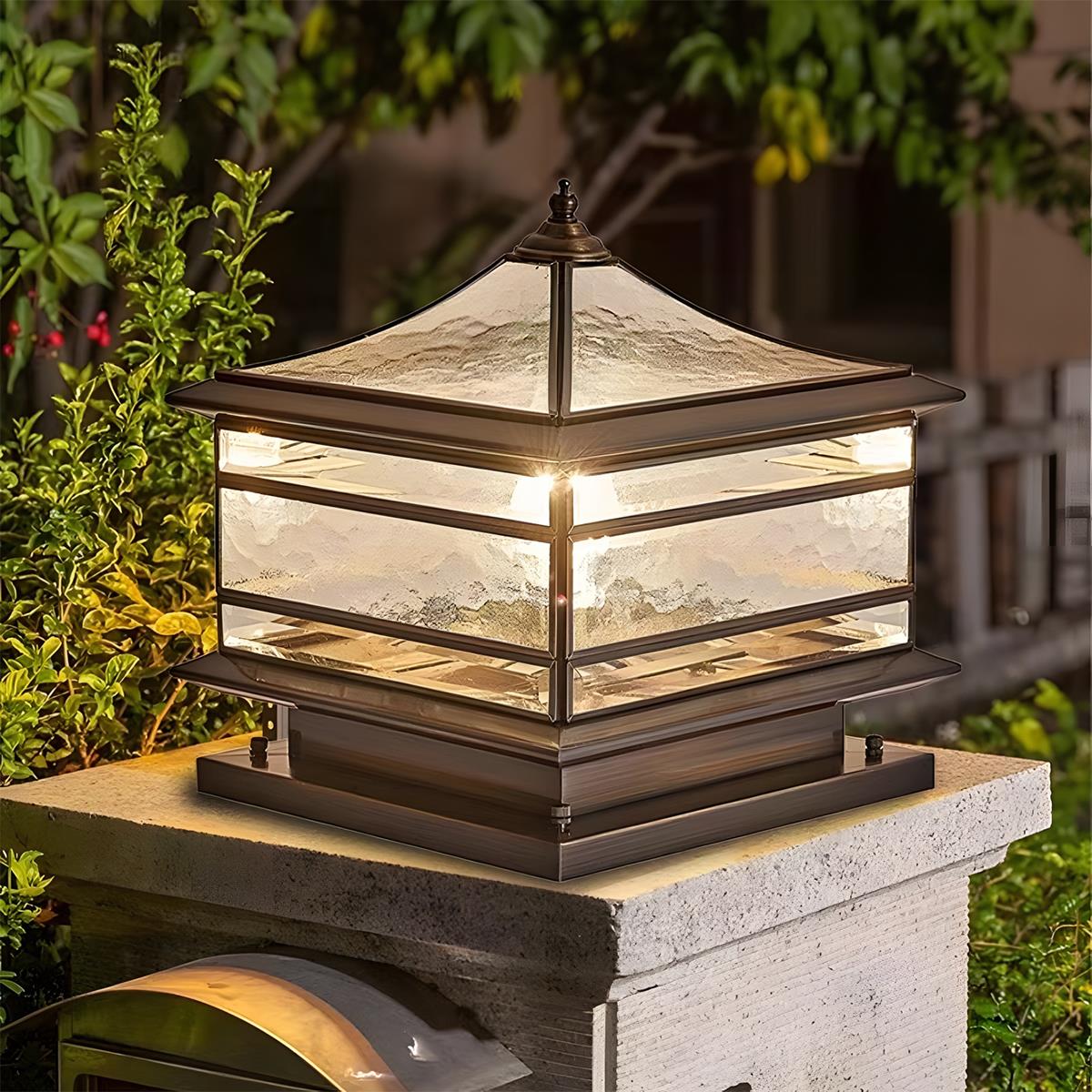 Waterproof Glass Copper Vintage Outdoor Fence Post Lights Pillar Light Column Lamp