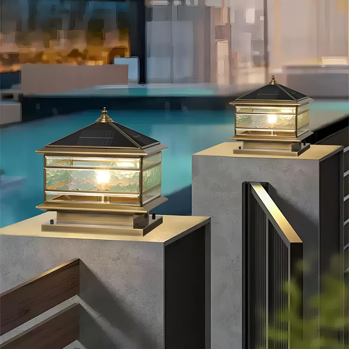 Waterproof Glass Copper Vintage Outdoor Fence Post Lights Pillar Light Column Lamp