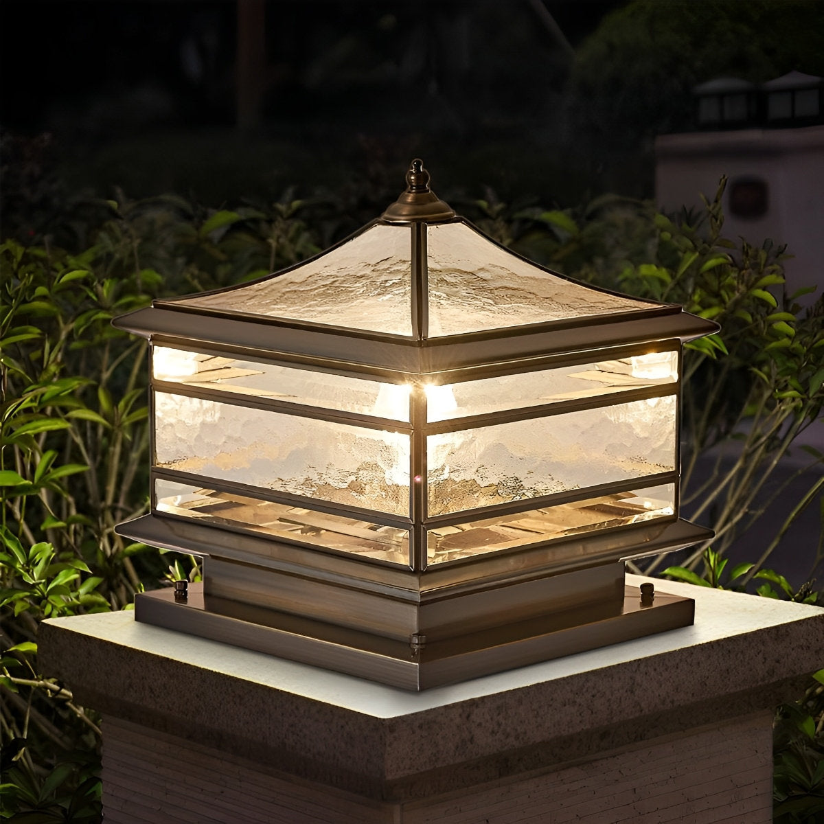 Waterproof Glass Copper Vintage Outdoor Fence Post Lights Pillar Light Column Lamp